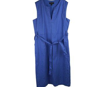 Banana Republic Shift Dress Womens L Blue Front Tie Linen Blend‎